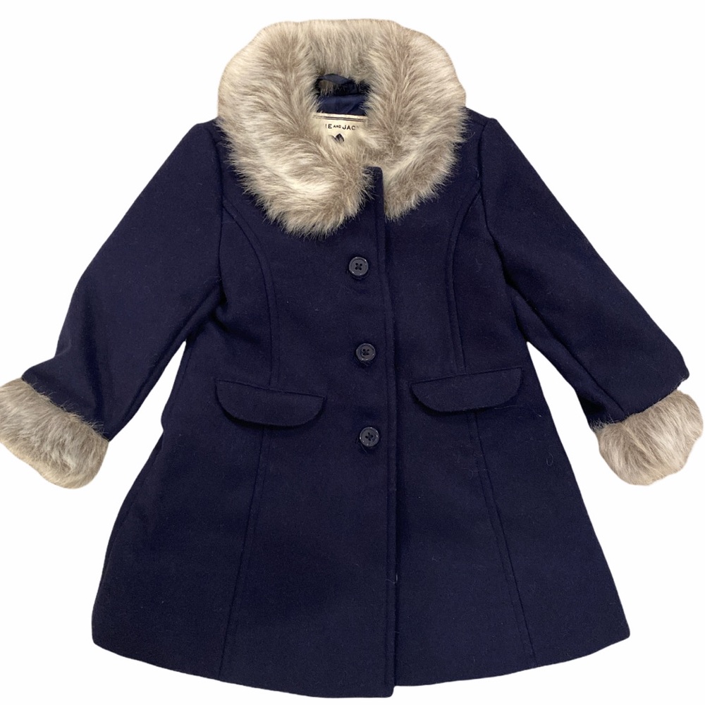 Janie & Jack Faux Fur Navy Dress Coat